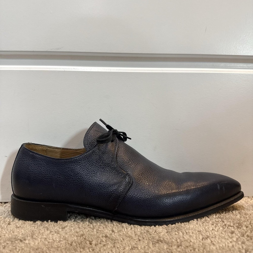 Paul Fredrick Shoes Mens Size 12 Blue Leather Derby Dress Made Italy Square Toe